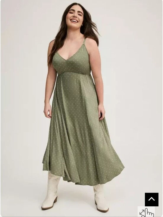 torrid Dresses & Skirts - Torrid Tea Length Trapeeze Dress Green With Polka Dots